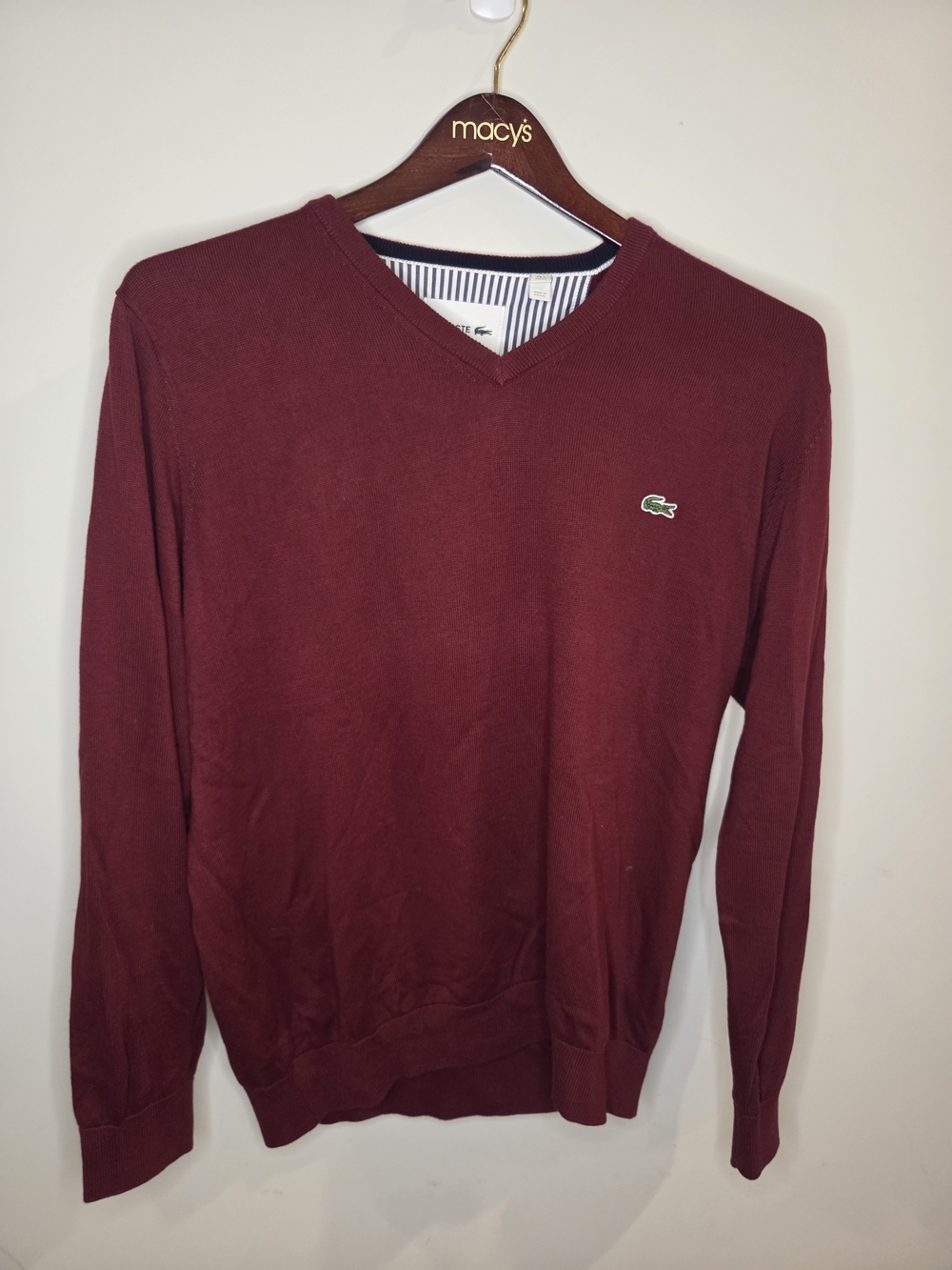 Lacoste Men V-Neck Sweater in Deep Burgundy